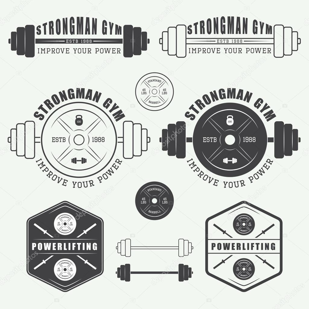 Set of gym vector logo, labels,badges and elements in vintage style