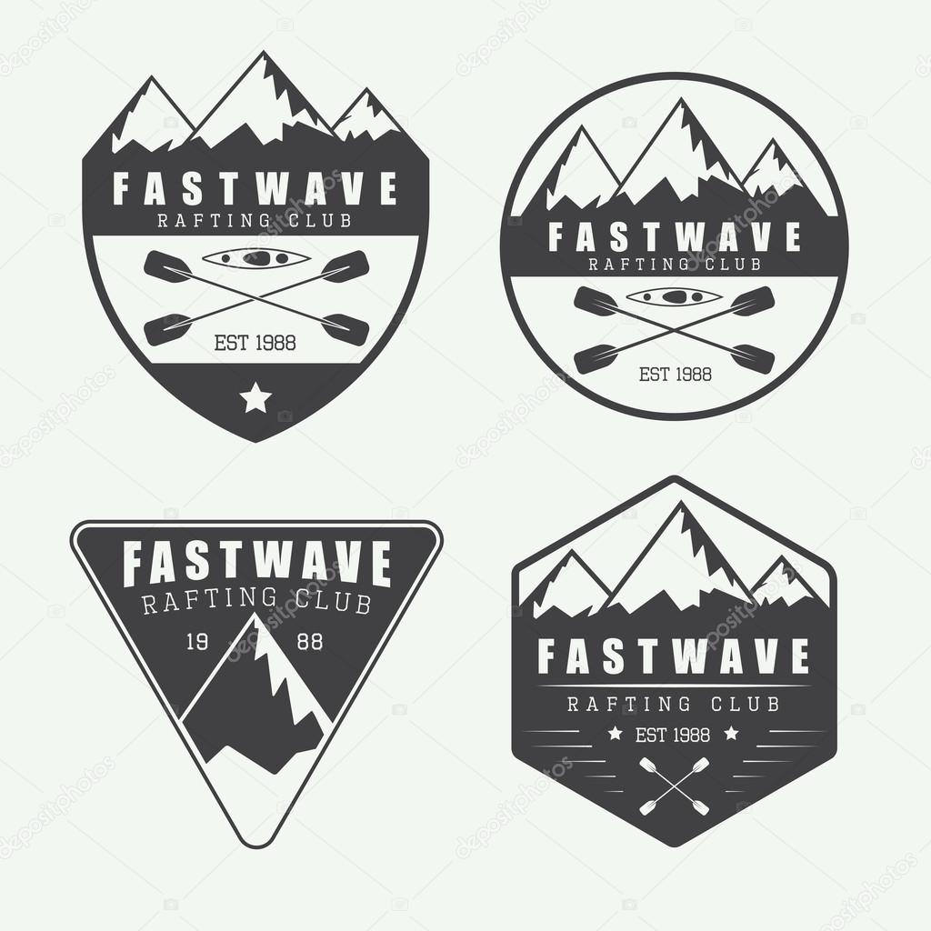 Set if vintage rafting vector logo, labels and badges