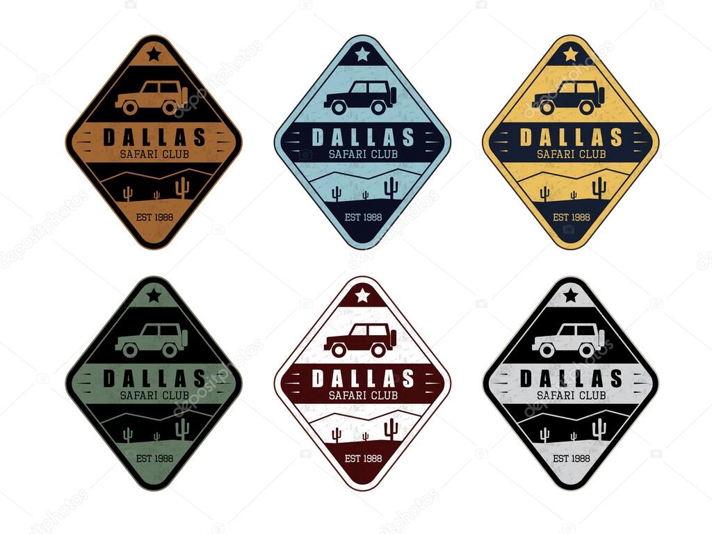 Safari club vector set in 6 colors in vintage style