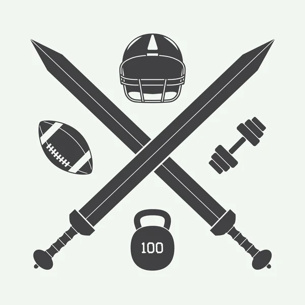 Vintage american football and gym label, emblem and logo. Vector illustration — ストックベクタ