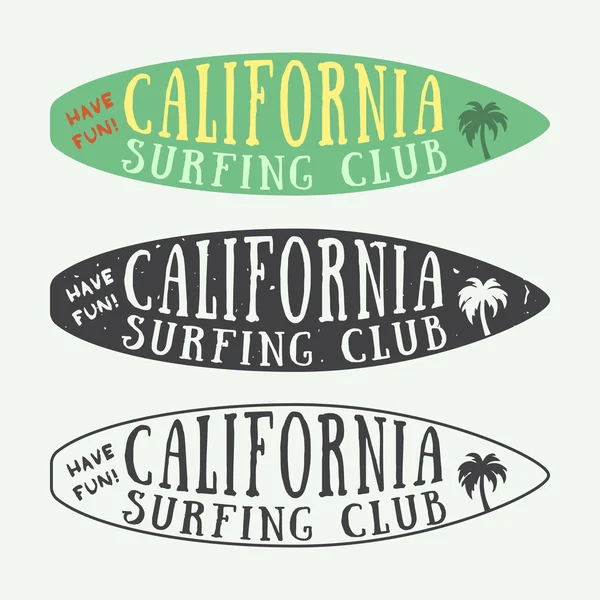 Set of surfing logos, labels, badges and elements in vintage style. Vector illustration — Διανυσματικό Αρχείο