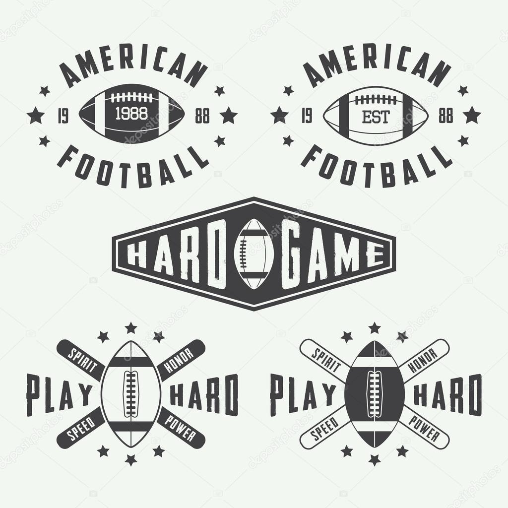 Set of vintage rugby and american football labels, emblems and logo. Vector illustration, eps 10