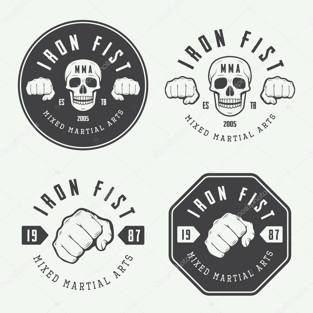 Set of vintage mixed martial arts logo, badges and emblems. Vector illustration, eps 10