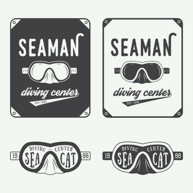 Set of diving logos, labels and slogans in vintage style clipart