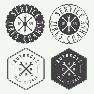 Vintage mekanik etiket, amblem ve logo