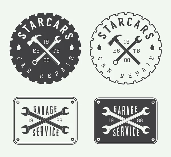 Conjunto de etiquetas mecânicas vintage, emblemas e logotipo — Vetor de Stock