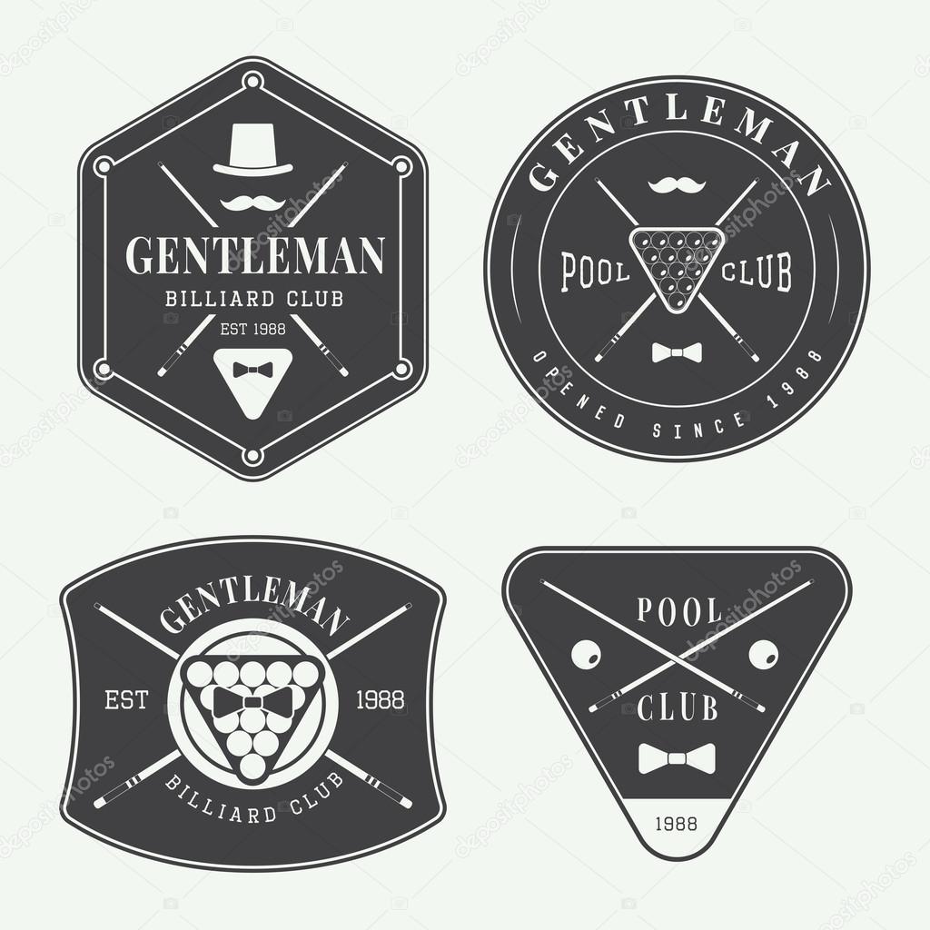 Set of vintage billiard labels, emblems and logo