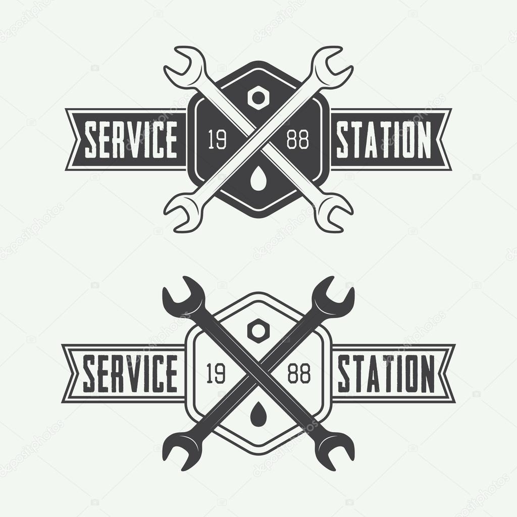 Vintage mechanic label, emblem and logo. Vector illustration