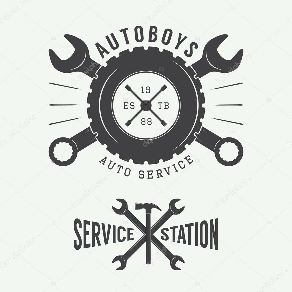 Vintage mechanic label, emblem and logo