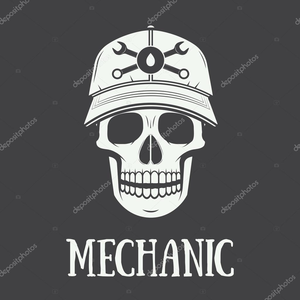 Vintage mechanic label, emblem and logo. Vector illustration