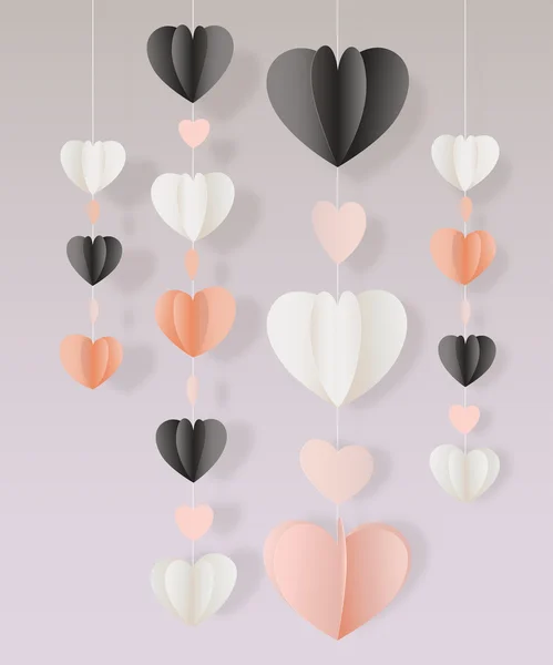 Vector paper cut hearts garland decoration card — 图库矢量图片