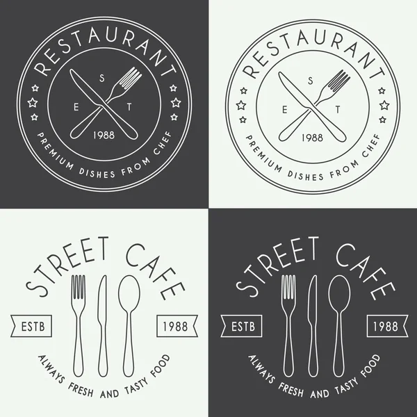 Set of vintage restaurant linear logo, badge and emblem — Stok Vektör