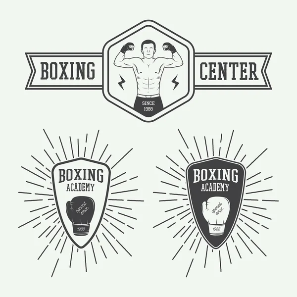 Étiquettes et insignes de logo de boxe et d'arts martiaux dans un style vintage . — Image vectorielle