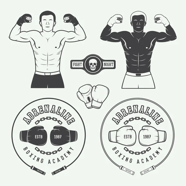Insignias de logotipo de boxeo y artes marciales, etiquetas y elementos de diseño en estilo vintage . — Vector de stock