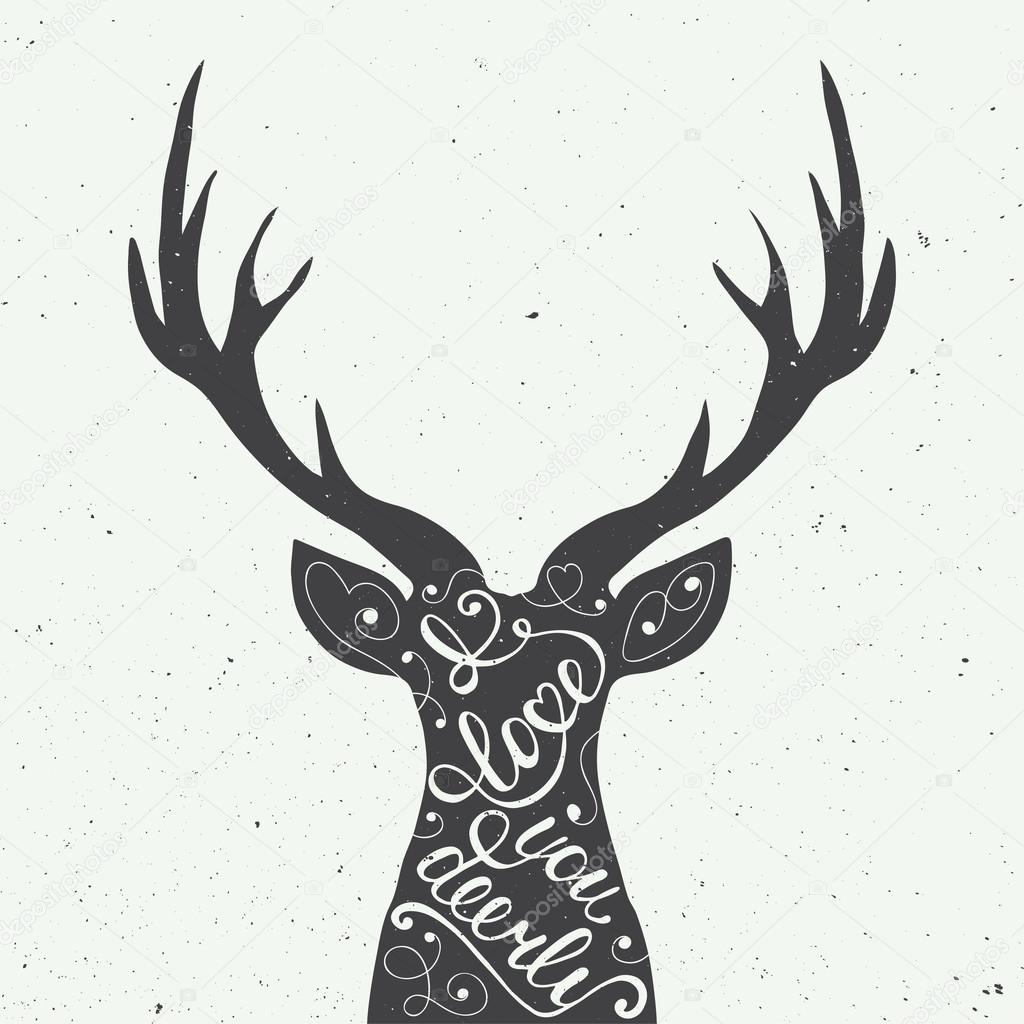 Card with hand drawn typography design element and deer for greeting cards, posters and print. I love you deerly isolated on white background