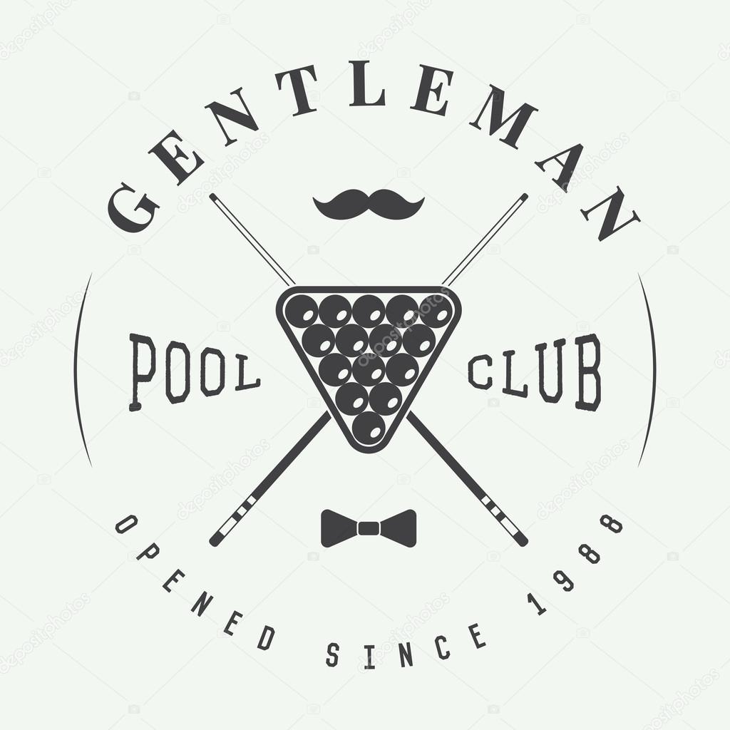 Vintage billiard vector label, emblem and logo