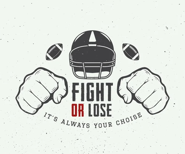 American football or rugby motivation with helm, fists and ball in vintage style. — Stok Vektör