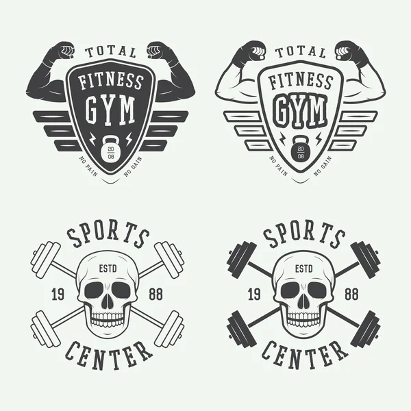 Set of gym logos, labels and badges in vintage style — Stock Vector