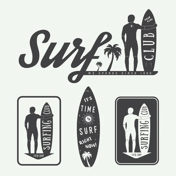 Set of surfing logos, labels, badges and elements in vintage style. — 스톡 벡터