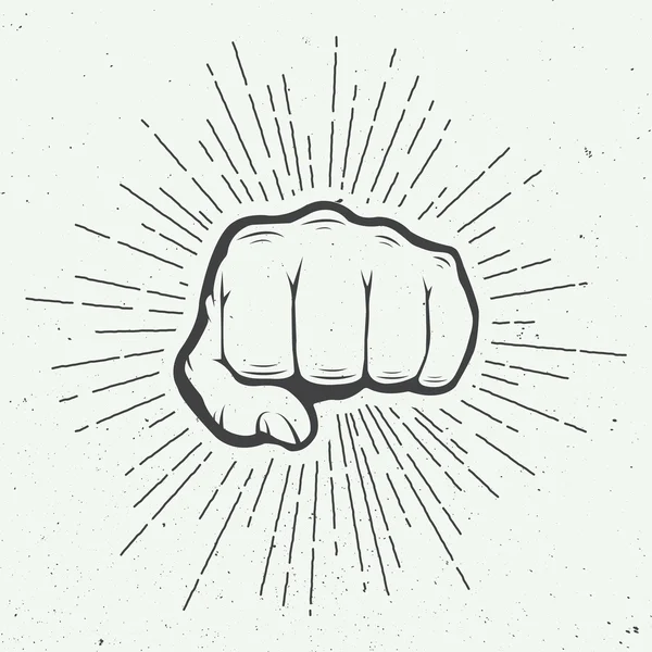 Fist with sunbursts in vintage style. — Stock Vector