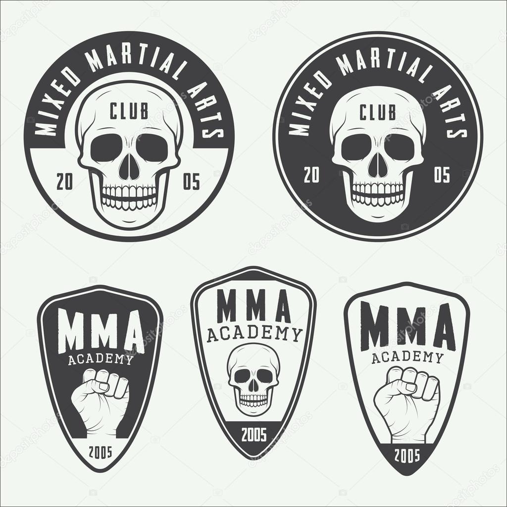 Set of vintage mixed martial arts logo, badges and emblems. Vector illustration