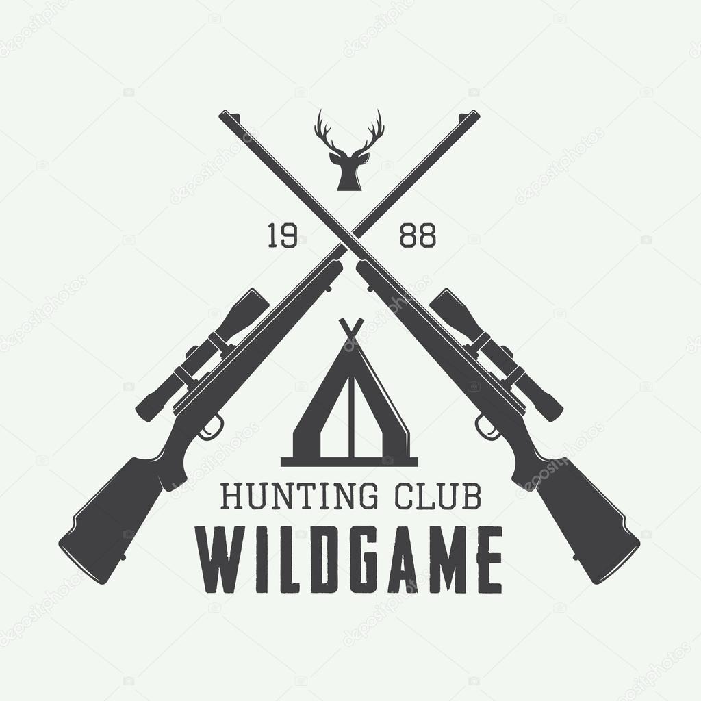 Vintage hunting label, logo or badge and design elements.