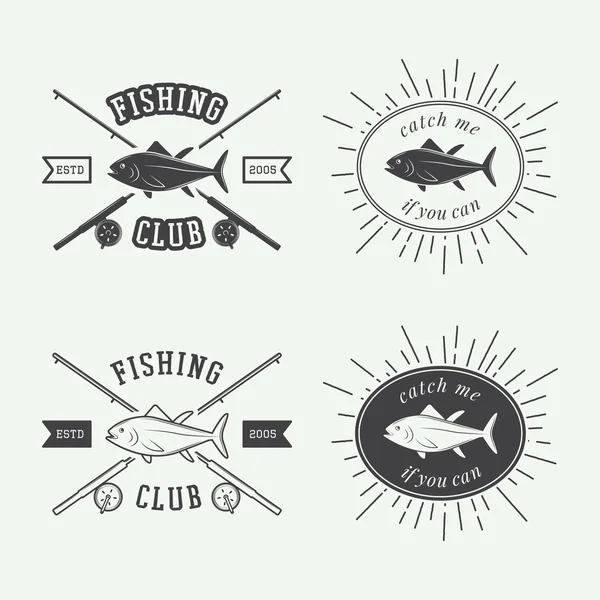 Set of vintage fishing labels, logo, badge and design elements. — Stock Vector
