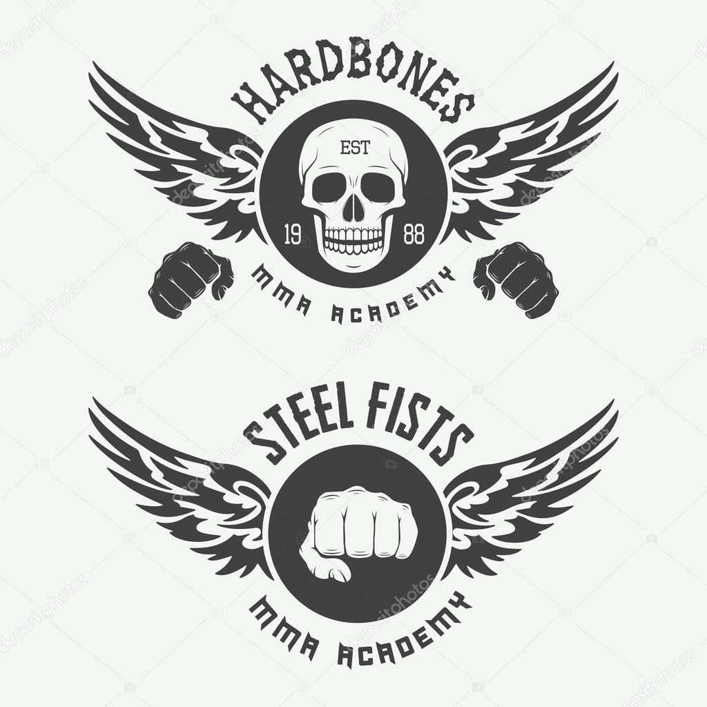 Set of vintage mixed martial arts logo, badges and emblems. Vector illustration