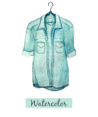 Watercolor hand draw blue denim shirt isolated on white background clipart