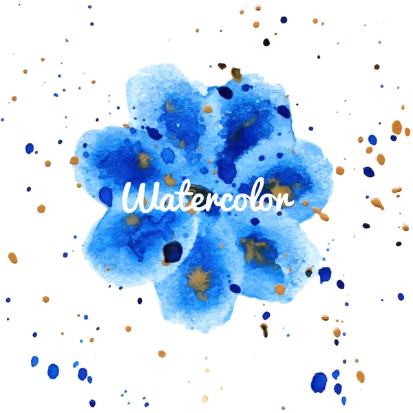 Flor azul salpicadura acuarela mano dibujado fondo — Vector de stock