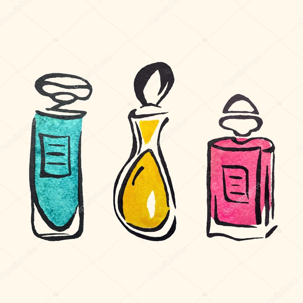 Watercolor hand draw perfume bottles