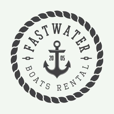 Vintage rafting veya tekne kiralama logosu, etiketleri ve rozetleri. 