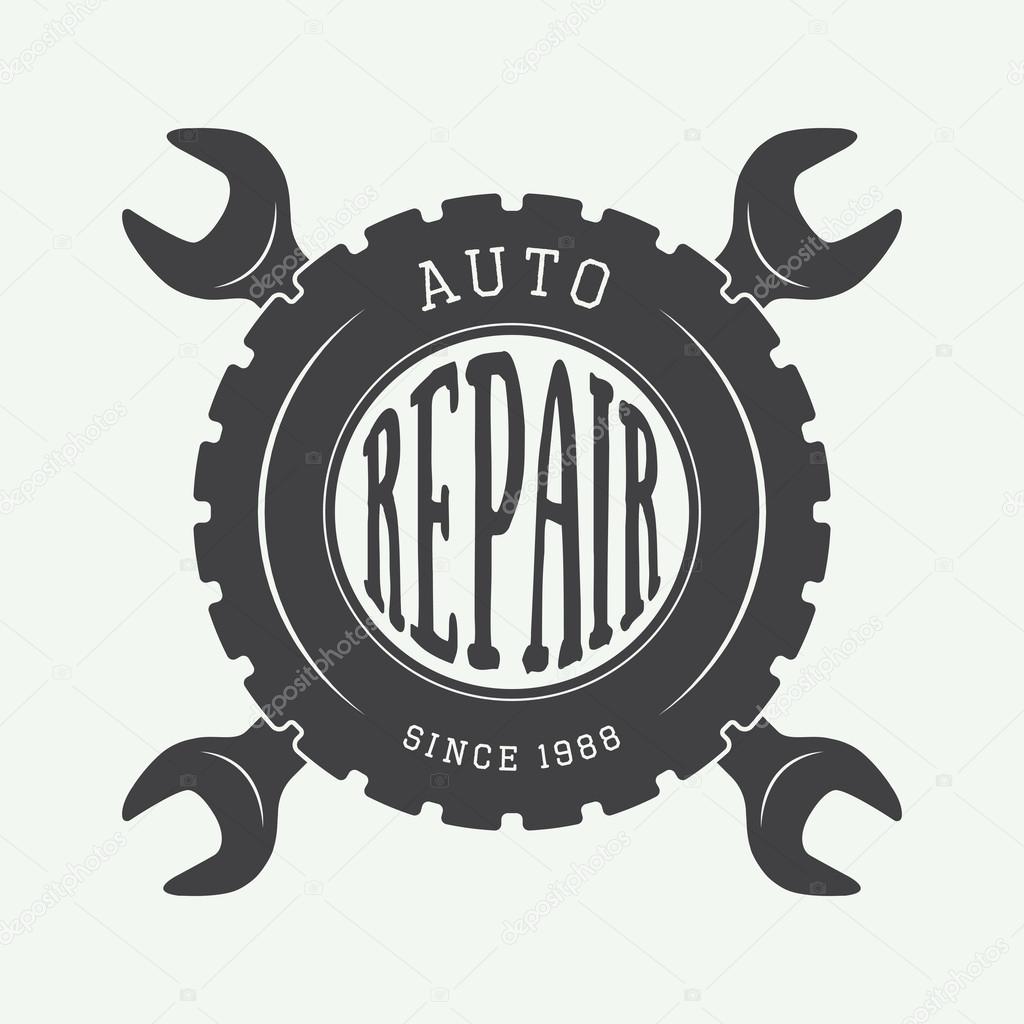 Vintage mechanic label, emblem and logo