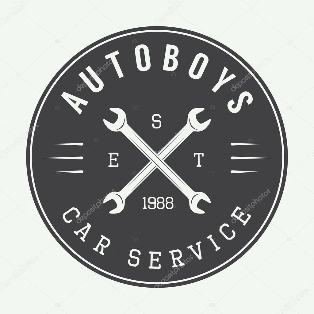 Vintage mechanic label, emblem and logo. Vector illustration