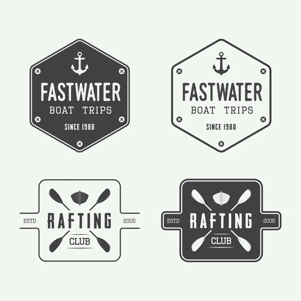 Vintage rafting logo, etiketleri ve rozetleri ayarla. — Stok Vektör