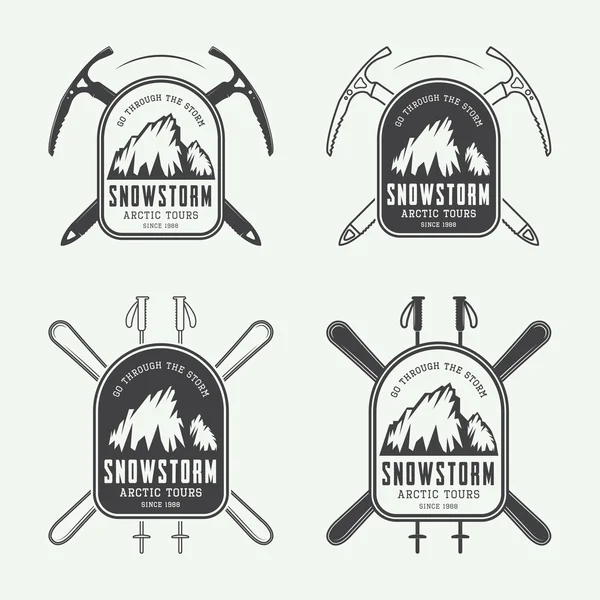 Vintage montanhismo e expedições árticas logotipos, emblemas, emblema — Vetor de Stock