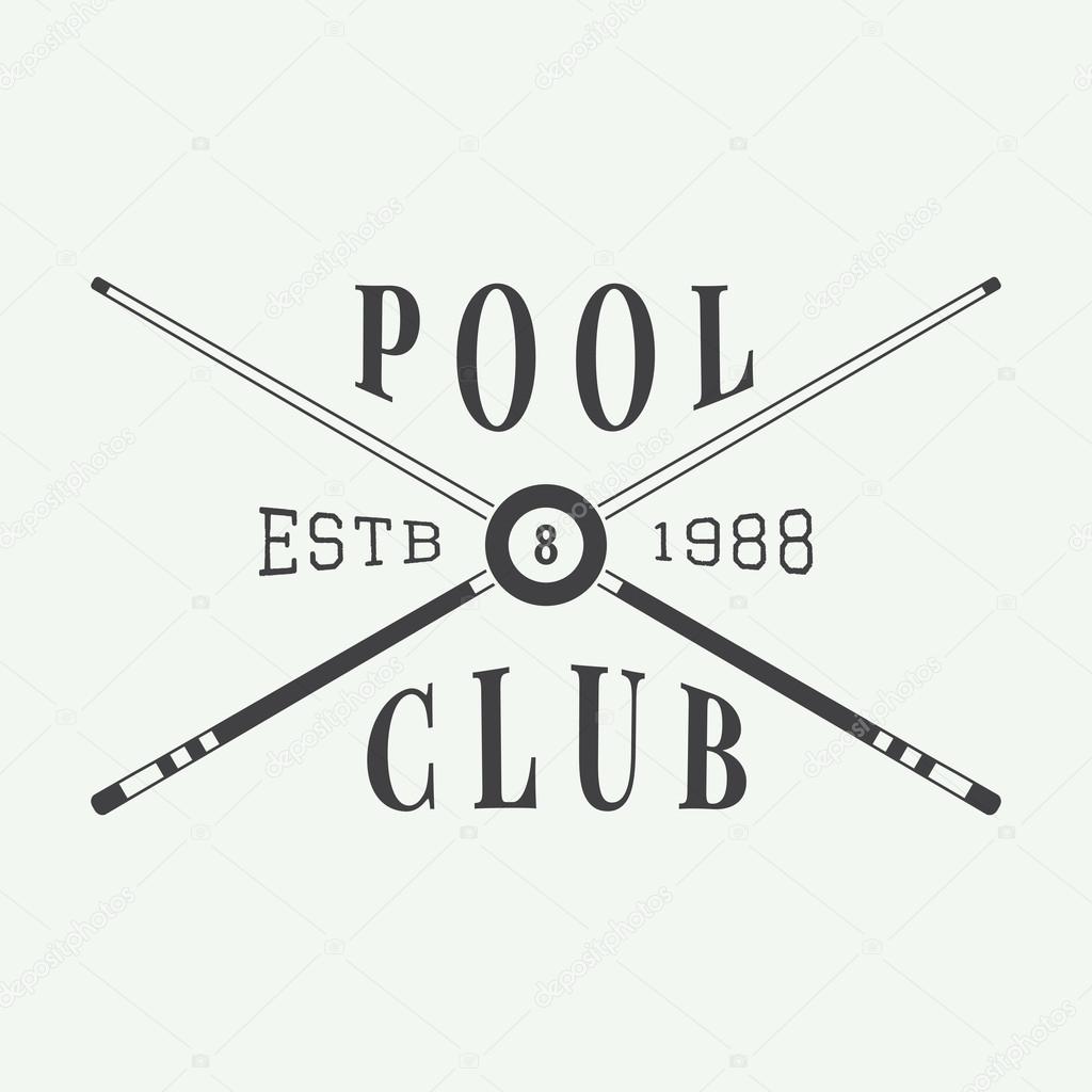 Vintage billiard vector label, emblem and logo
