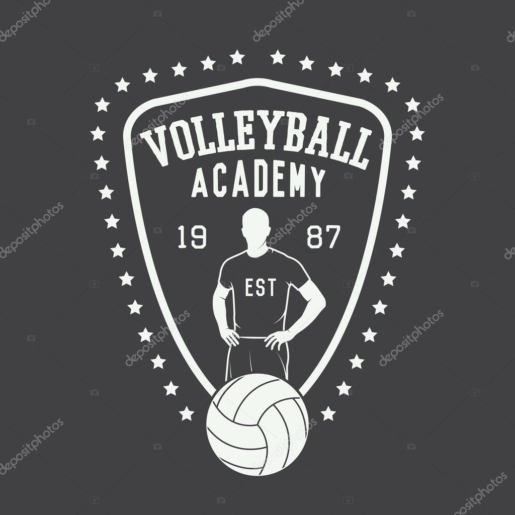 Vintage volleyball label, emblem or logo. Vector illustration
