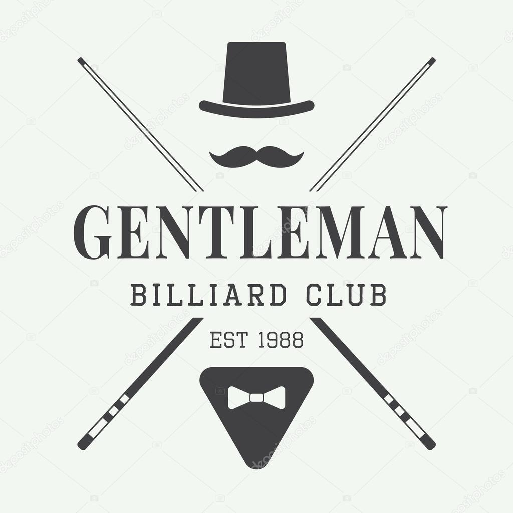 Vintage billiard vector label, emblem and logo