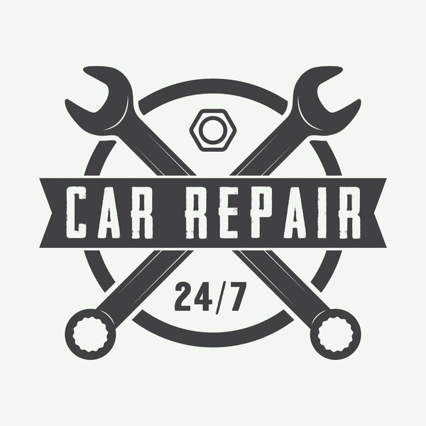 Vintage mechanic label, emblem and logo. 
