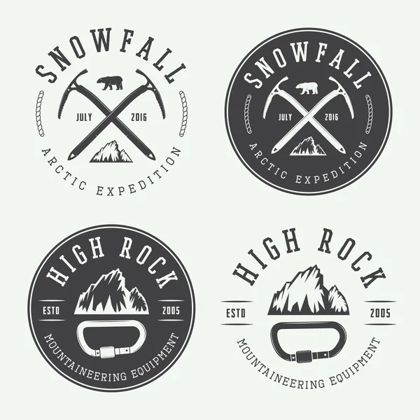 Logotipos de montanhismo vintage, emblemas, emblemas . —  Vetores de Stock
