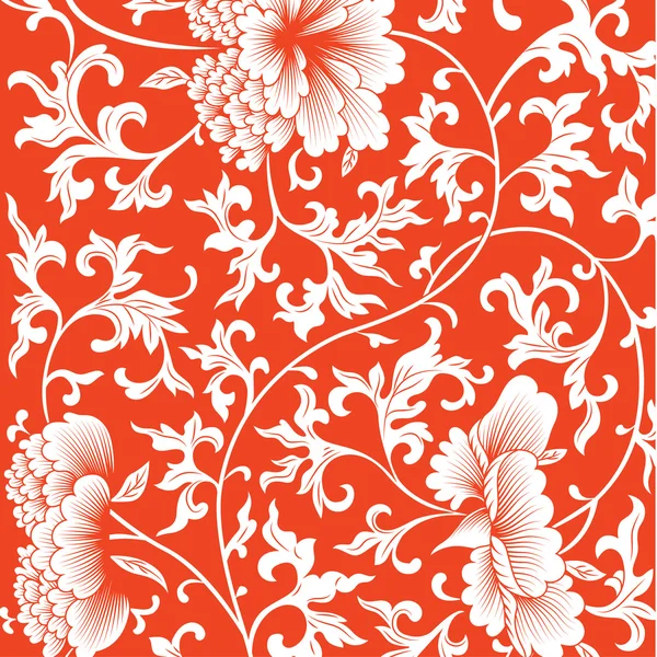 Padrão no fundo vermelho com flores chinesas . —  Vetores de Stock