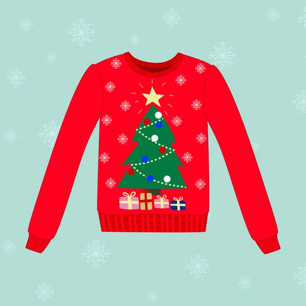 Kar taneleri ile mavi arka plan üzerinde Noel kazağı