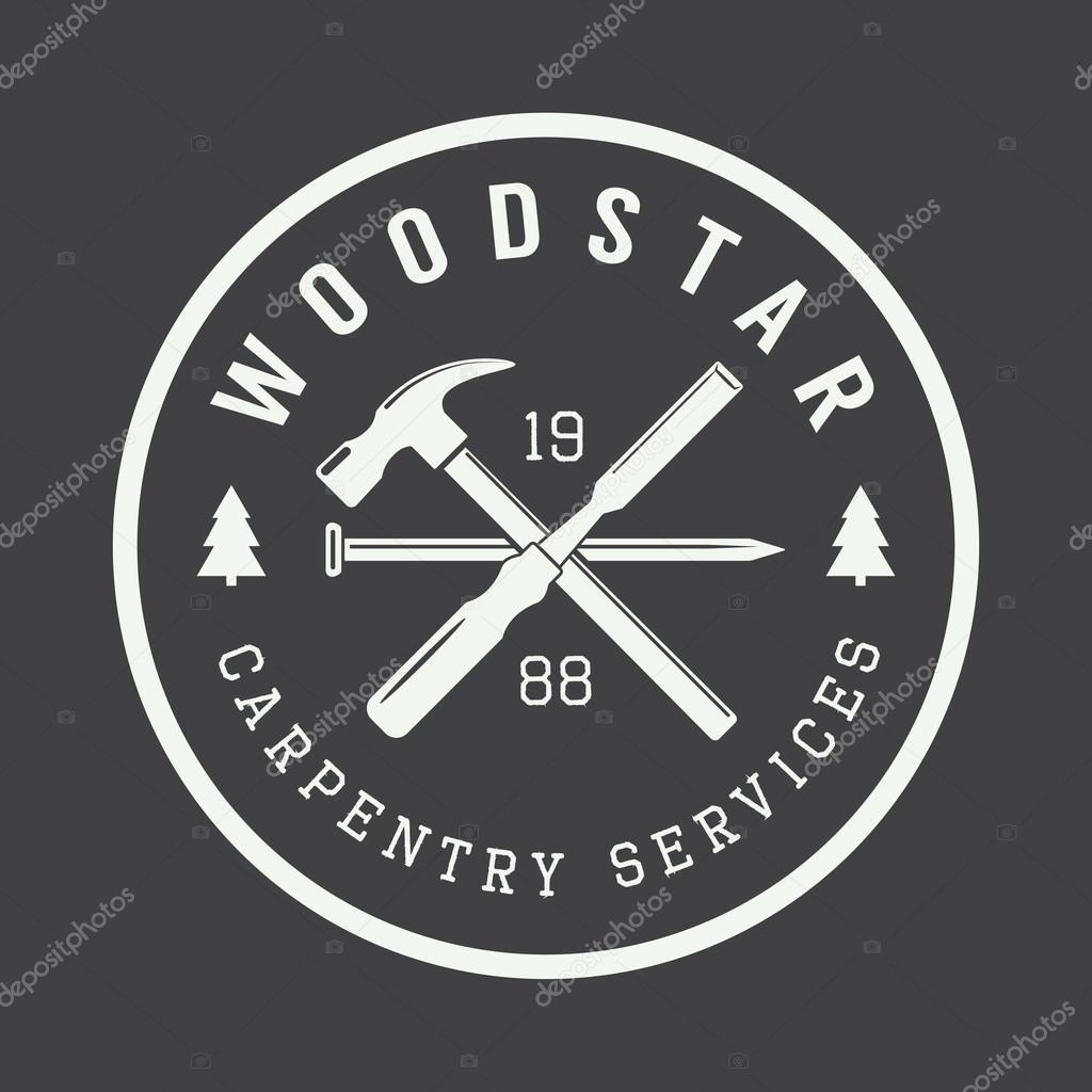 Vintage carpentry and mechanic vector label, emblem and logo