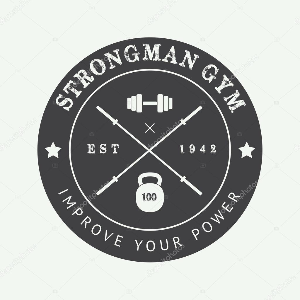 Vintage gym logo, badge or emblem. Vector illustration