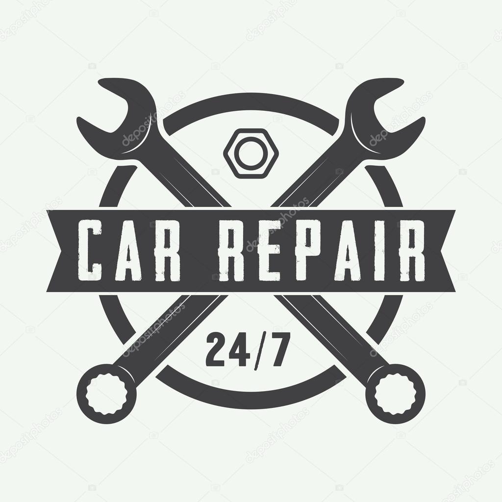 Vintage mechanic label, emblem and logo. Vector illustration