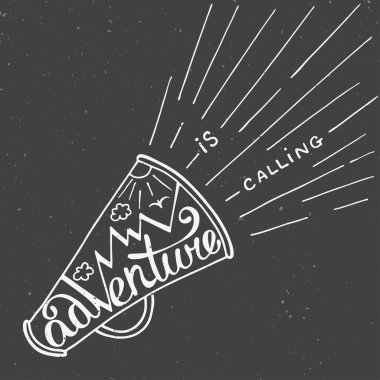 Adventure is calling in mouthpiece with mountains in vintage style