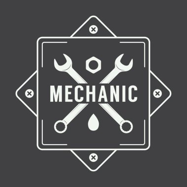 Vintage mekanik etiket, amblem ve logo.