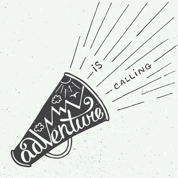 Adventure is calling in mouthpiece with mountains in vintage style — Stock vektor