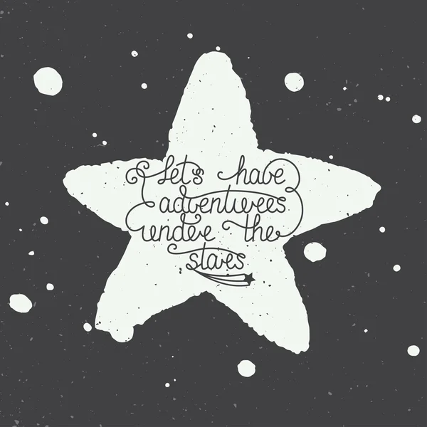 Let's have adventures under the stars with hand made watercolor star and splashes — Stockvector